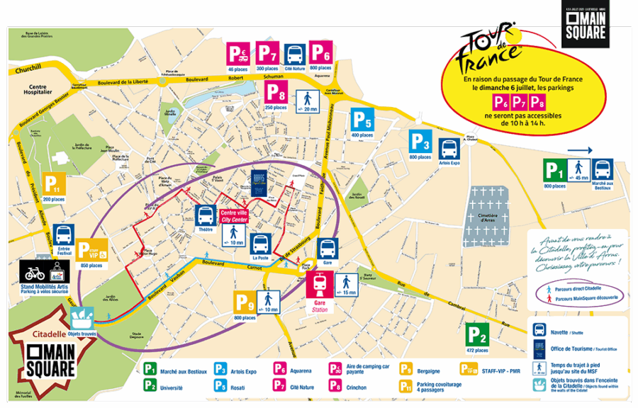 Plan des parkings pour voiture dans Arras